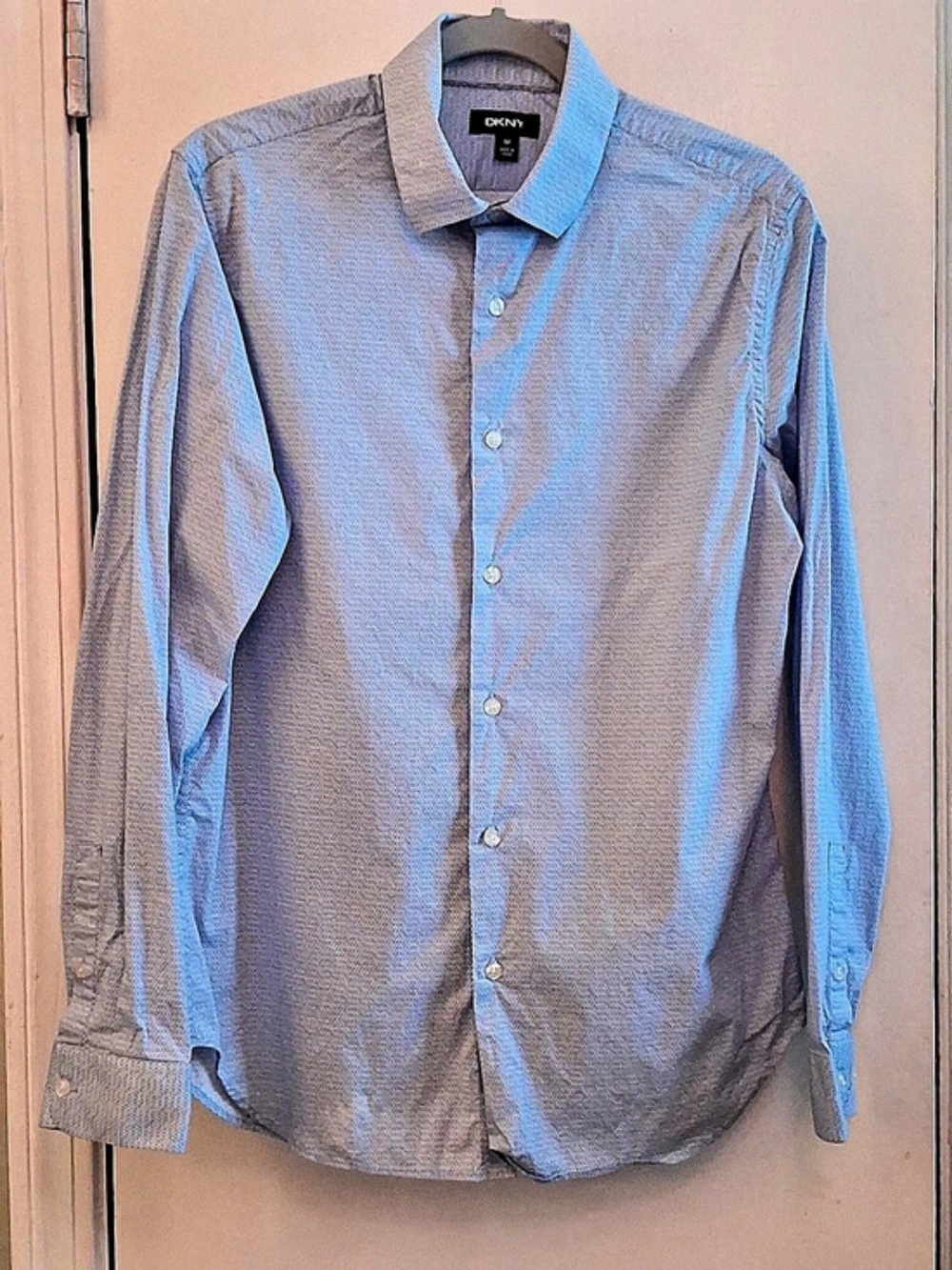 DKNY Men's Geometric Button-Down in Blue & White Size Medium